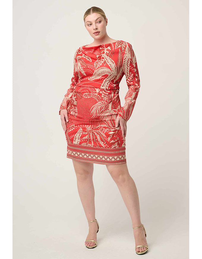 Helsa Draped Neck L/Sleeve Dress Crimson Palms