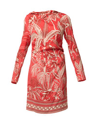 Helsa Draped Neck L/Sleeve Dress Crimson Palms