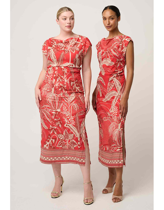 Monique Draped Neck Column Dress Crimson Palms