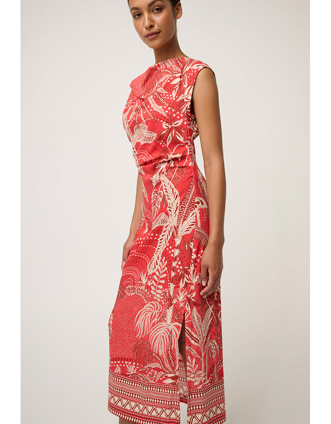 Monique Draped Neck Column Dress Crimson Palms