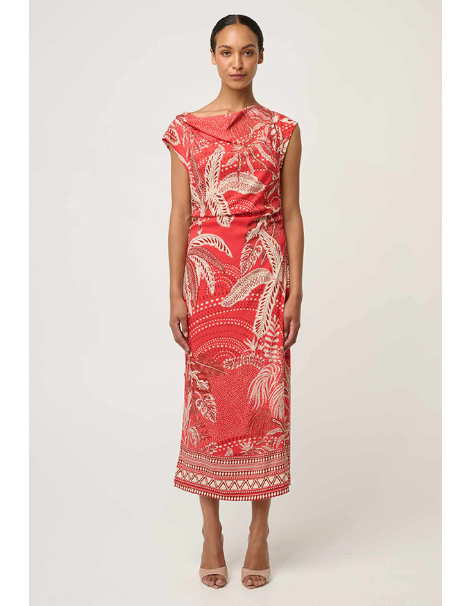Monique Draped Neck Column Dress Crimson Palms