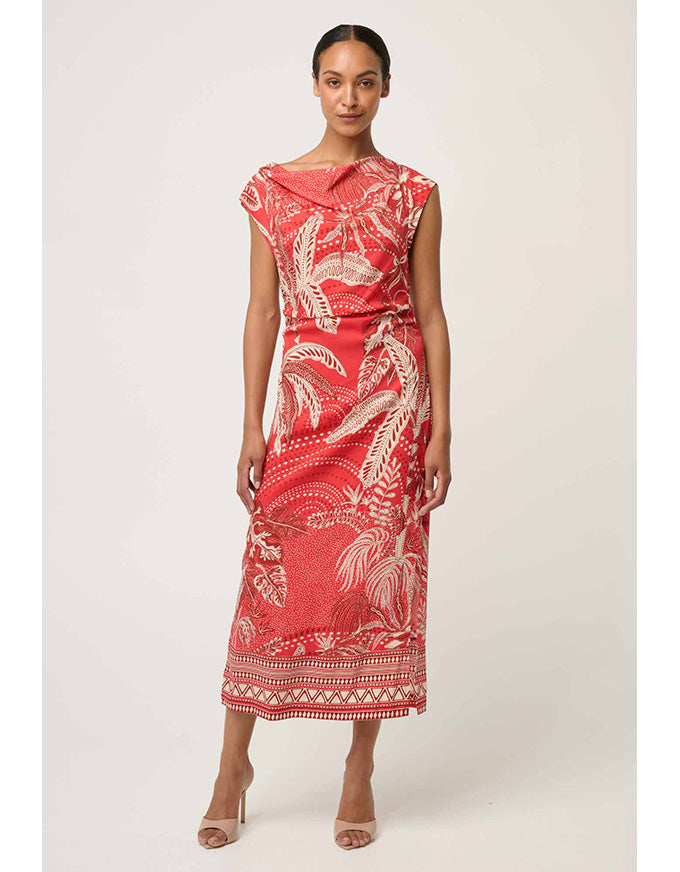 Monique Draped Neck Column Dress Crimson Palms