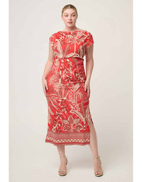 Monique Draped Neck Column Dress Crimson Palms