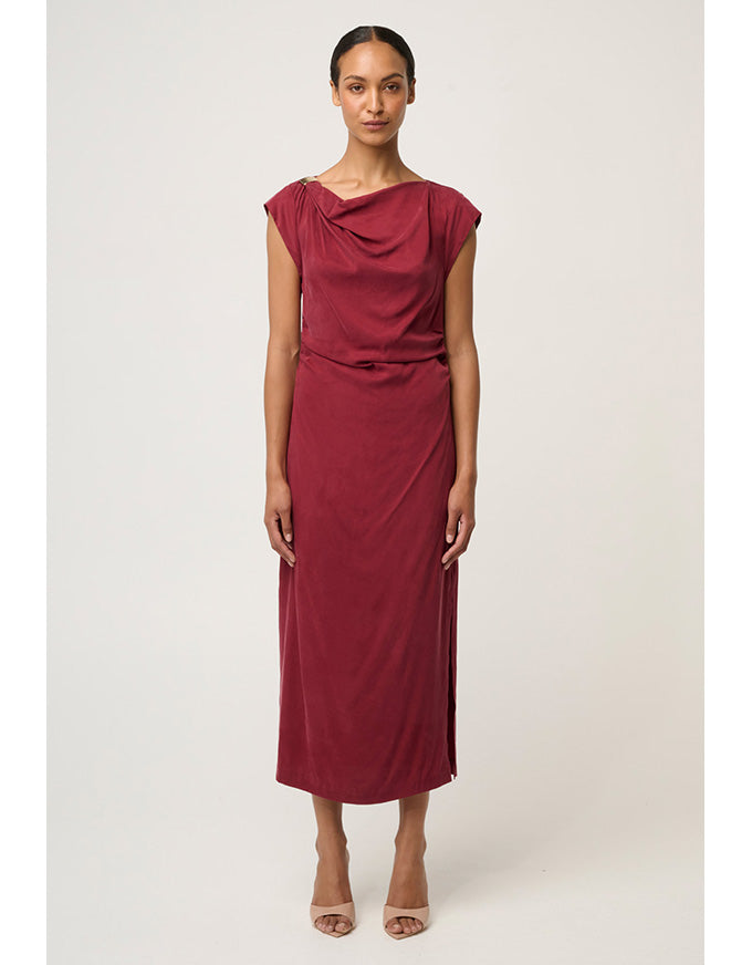 Monique Draped Neck Column Dress Ruby