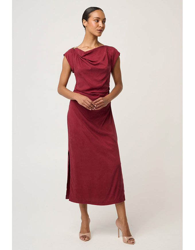 Monique Draped Neck Column Dress Ruby