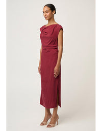 Monique Draped Neck Column Dress Ruby