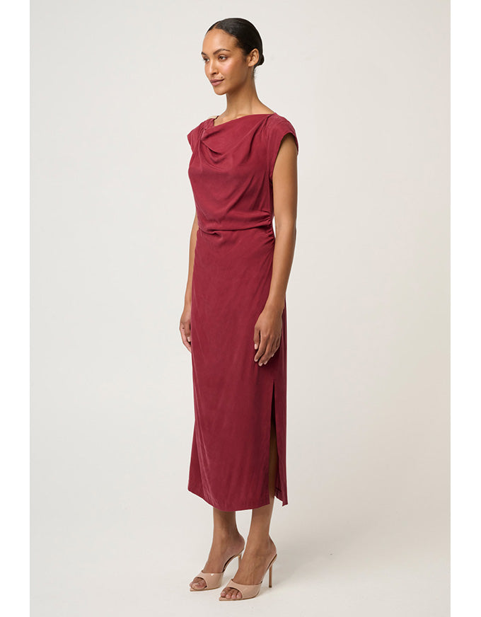 Monique Draped Neck Column Dress Ruby