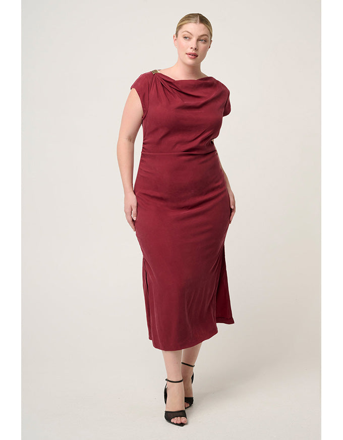 Monique Draped Neck Column Dress Ruby