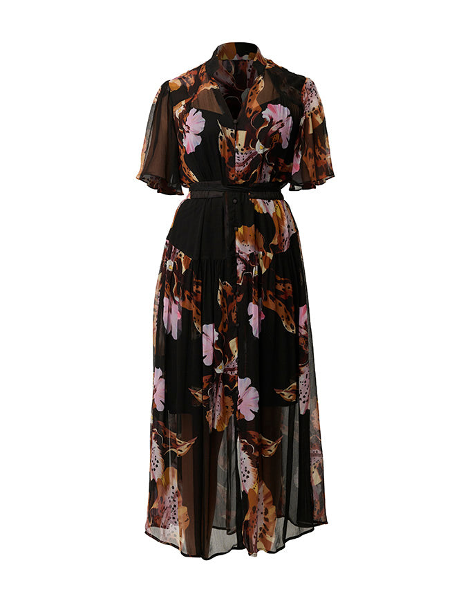 Ceres Sheer Chiffon Dress - Sunset Orchid
