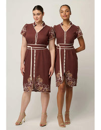 Ivy Linen Embroidery Detail Dress Rosewood