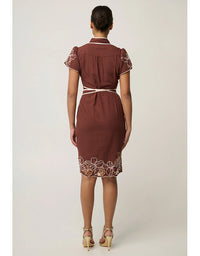 Ivy Linen Embroidery Detail Dress Rosewood