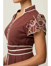 Ivy Linen Embroidery Detail Dress Rosewood