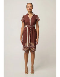 Ivy Linen Embroidery Detail Dress Rosewood