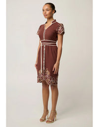 Ivy Linen Embroidery Detail Dress Rosewood