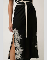 Elodie One Shoulder Embroidery Dress Black