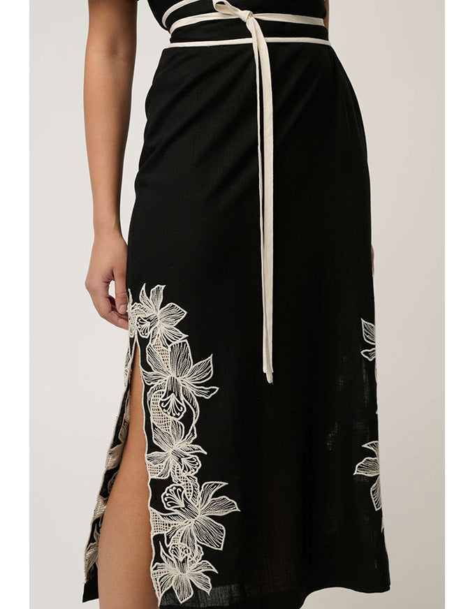 Elodie One Shoulder Embroidery Dress Black