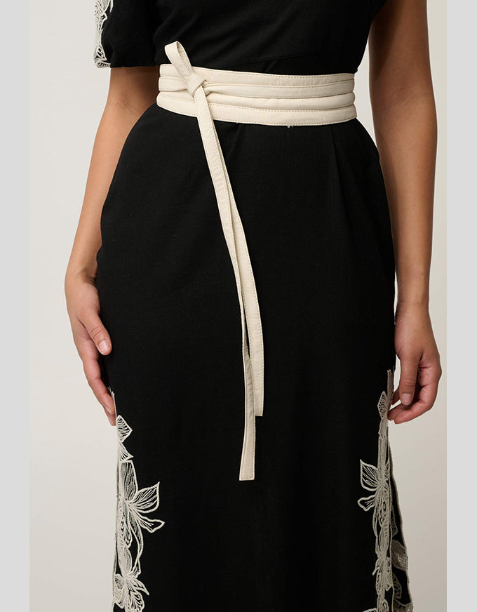 Elodie One Shoulder Embroidery Dress Black