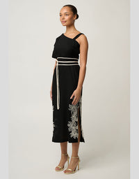 Elodie One Shoulder Embroidery Dress Black