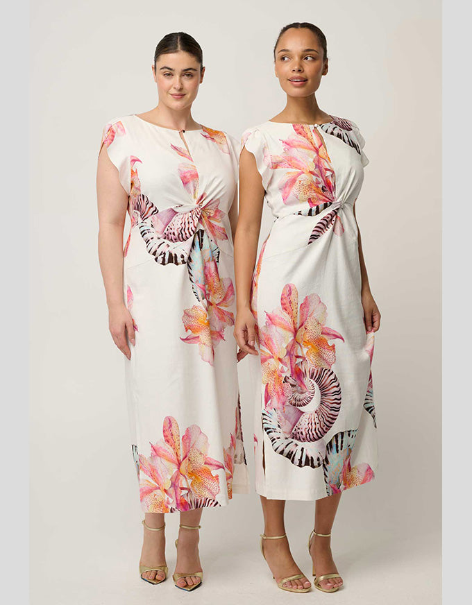 Geneva Twist Midi Dress Nautilus Bloom