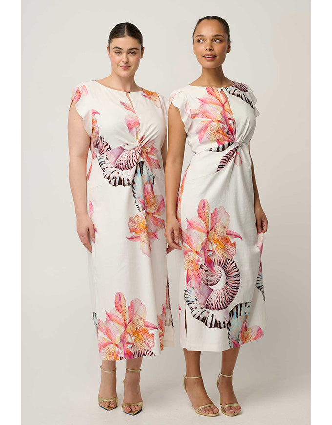 Geneva Twist Midi Dress Nautilus Bloom