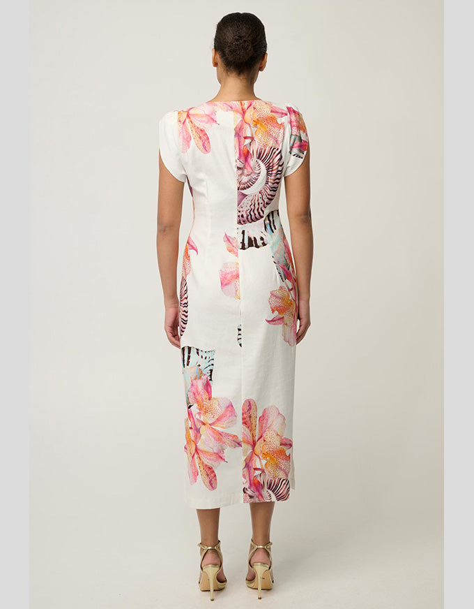 Geneva Twist Midi Dress Nautilus Bloom