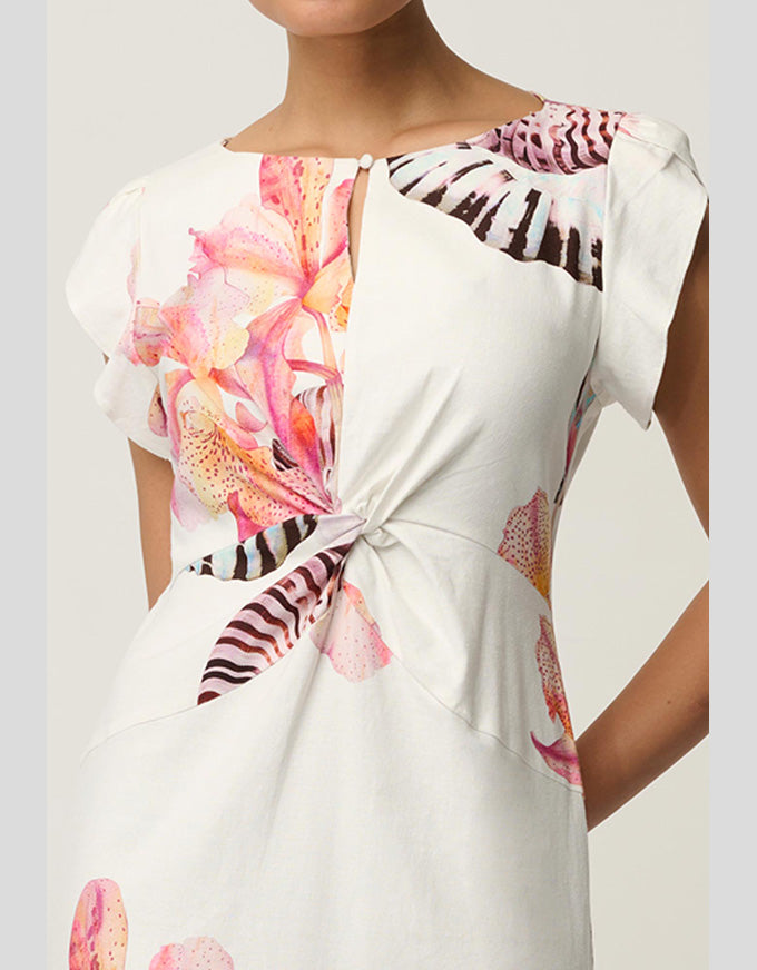 Geneva Twist Midi Dress Nautilus Bloom