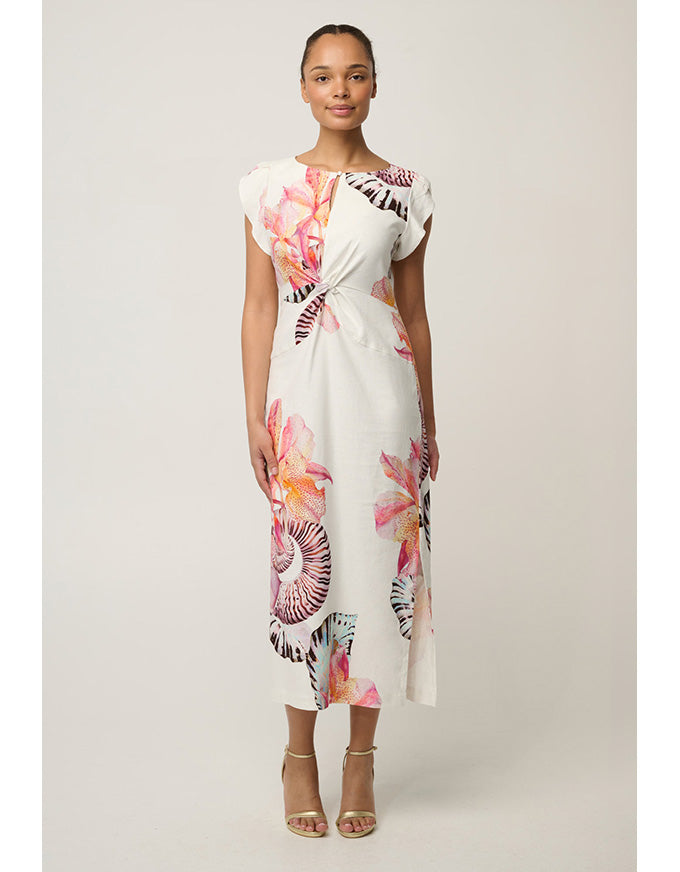 Geneva Twist Midi Dress Nautilus Bloom