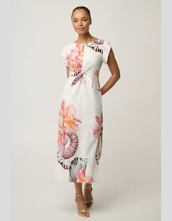 Geneva Twist Midi Dress Nautilus Bloom