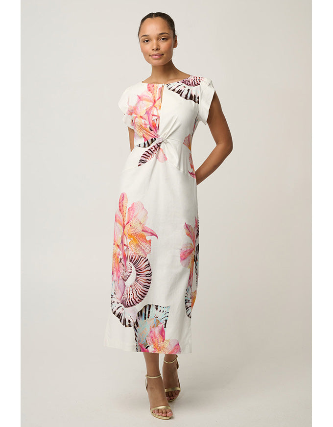 Geneva Twist Midi Dress Nautilus Bloom
