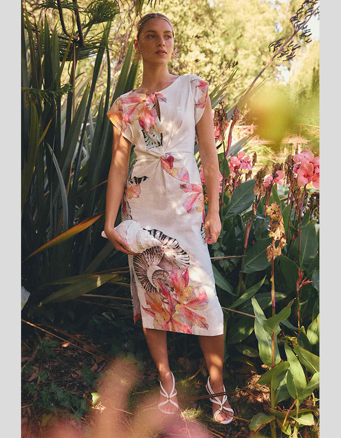 Geneva Twist Midi Dress Nautilus Bloom