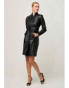 Leighton Leather Double Breasted Coat Onyx