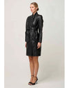 Leighton Leather Double Breasted Coat Onyx