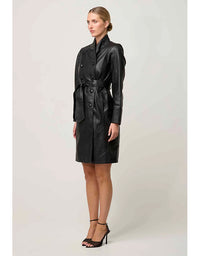 Leighton Leather Double Breasted Coat Onyx
