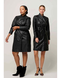 Leighton Leather Double Breasted Coat Onyx