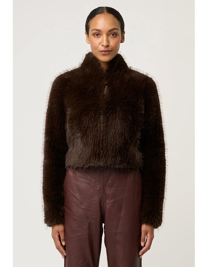 Dawn Faux Fur Cropped Jacket Walnut