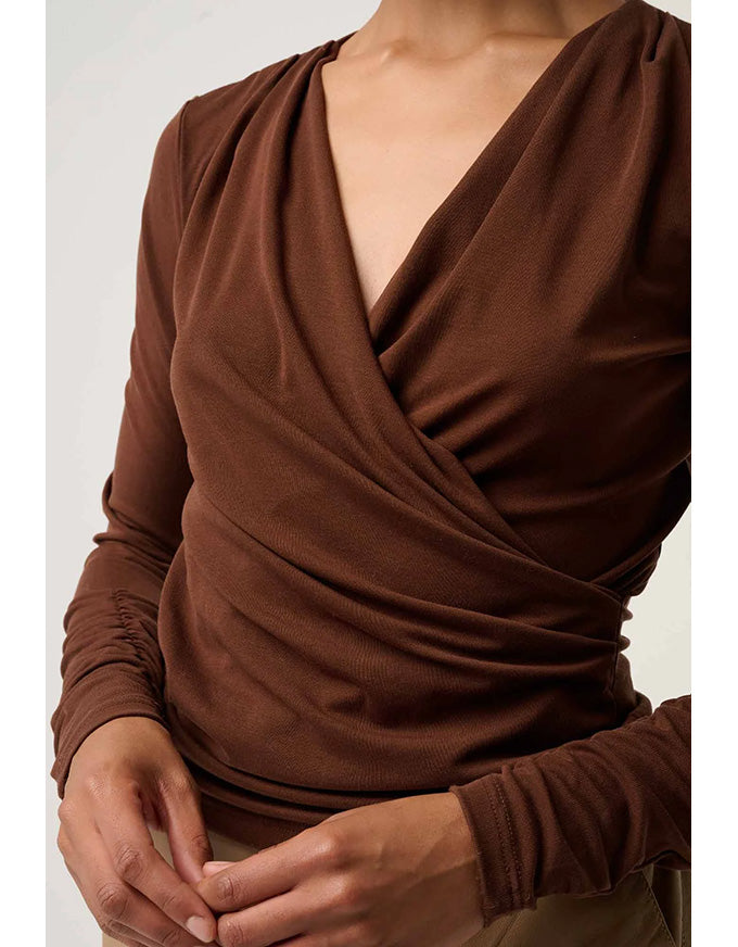 Aster Lyocell Stretch Wrap Top Mocha