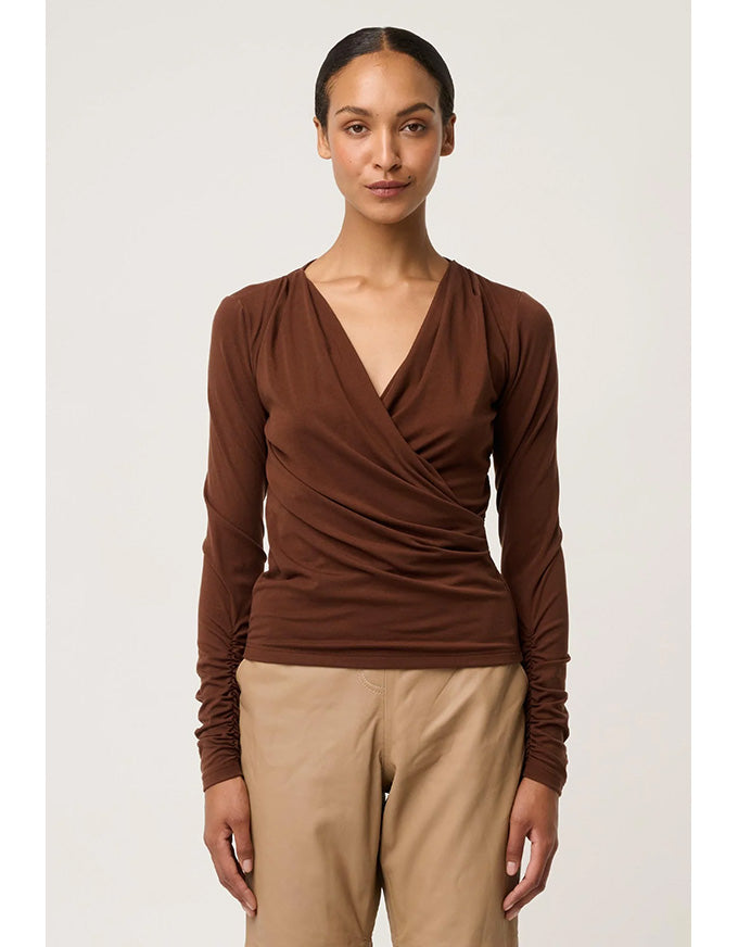 Aster Lyocell Stretch Wrap Top Mocha