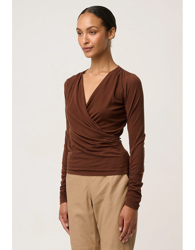 Aster Lyocell Stretch Wrap Top Mocha
