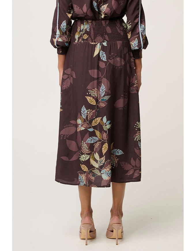 Harper Faille Criss Cross Waist Panel Skirt Ember Vines