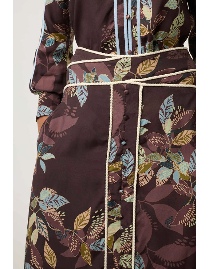 Harper Faille Criss Cross Waist Panel Skirt Ember Vines