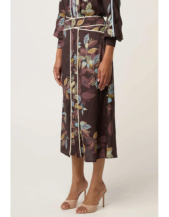 Harper Faille Criss Cross Waist Panel Skirt Ember Vines