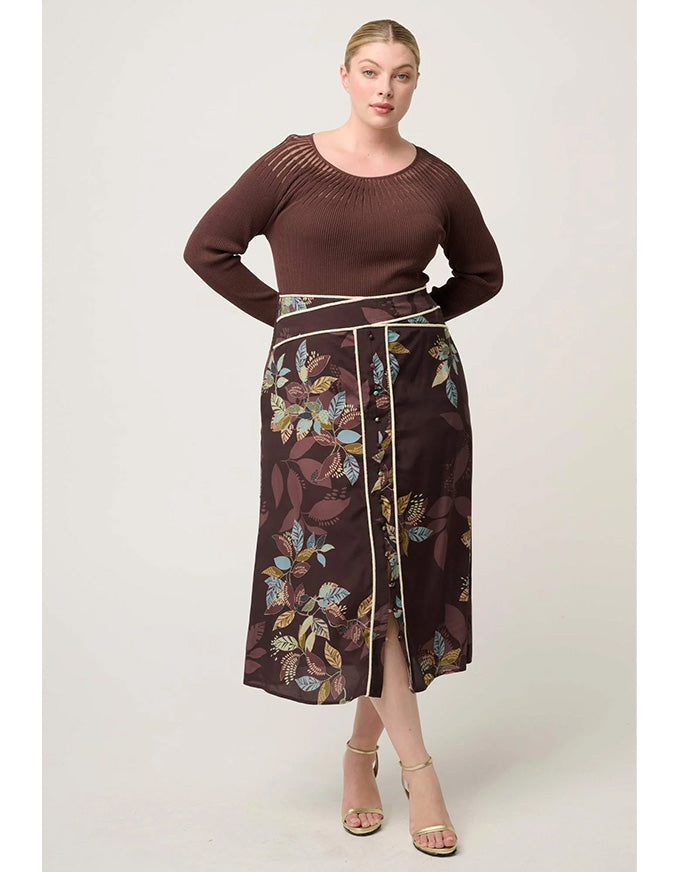 Harper Faille Criss Cross Waist Panel Skirt Ember Vines