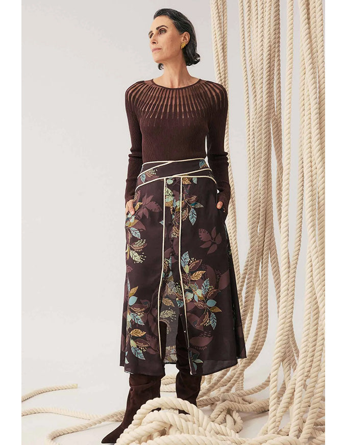 Harper Faille Criss Cross Waist Panel Skirt Ember Vines