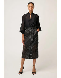 Hypnotic Leather Custom Laser Midi Skirt Black Lattice