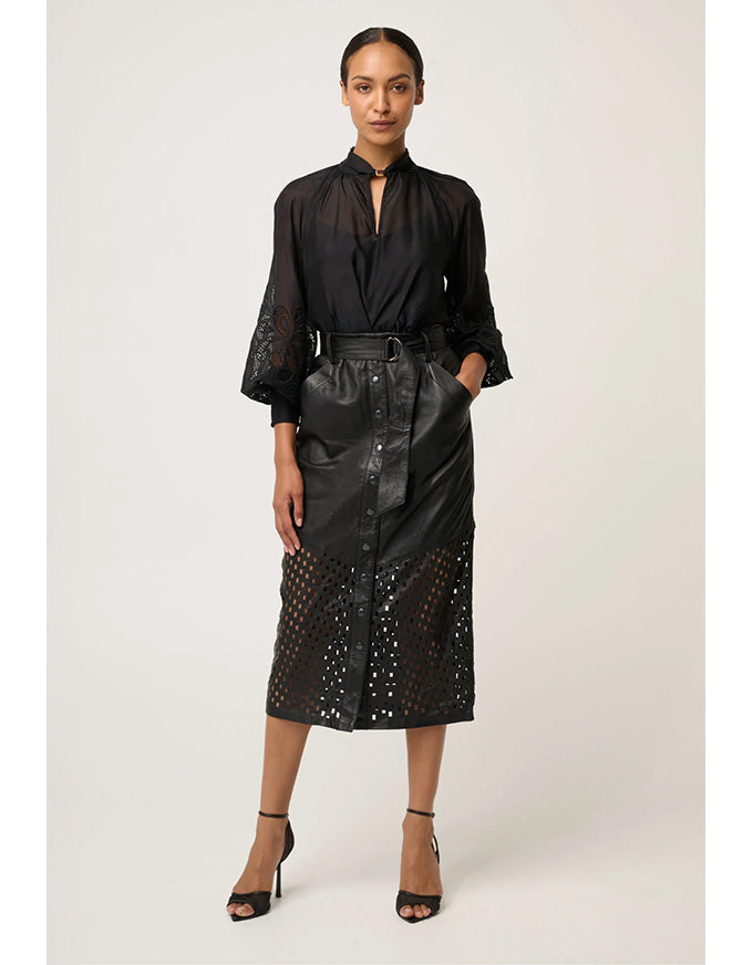 Hypnotic Leather Custom Laser Midi Skirt Black Lattice