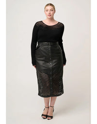 Hypnotic Leather Custom Laser Midi Skirt Black Lattice