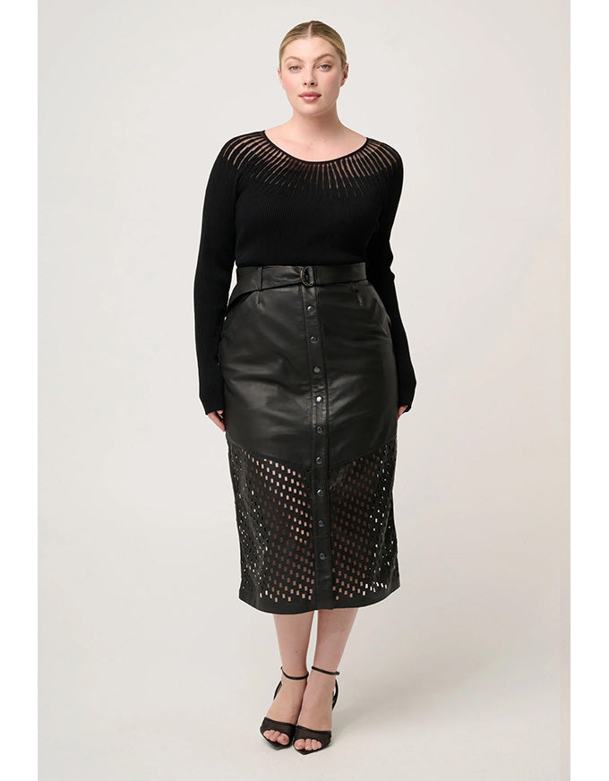 Hypnotic Leather Custom Laser Midi Skirt Black Lattice
