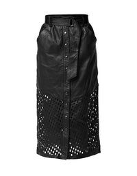 Hypnotic Leather Custom Laser Midi Skirt Black Lattice
