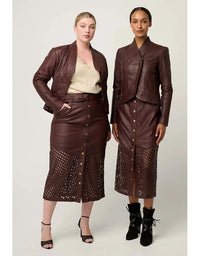 Hypnotic Leather Custom Laser Midi Skirt Oxblood Lattice