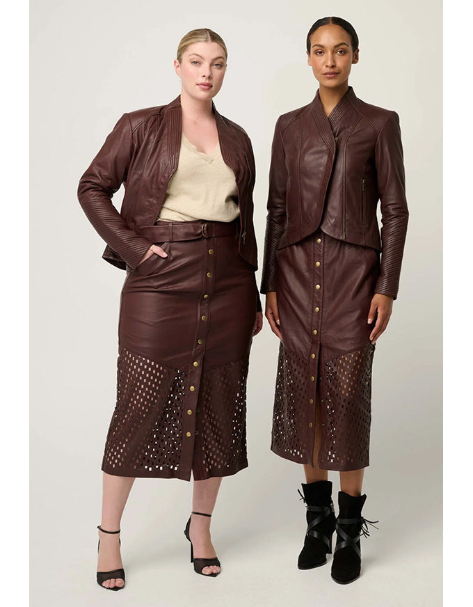 Hypnotic Leather Custom Laser Midi Skirt Oxblood Lattice